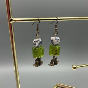 Artisan Brass Bell Sodalite Heart Earrings